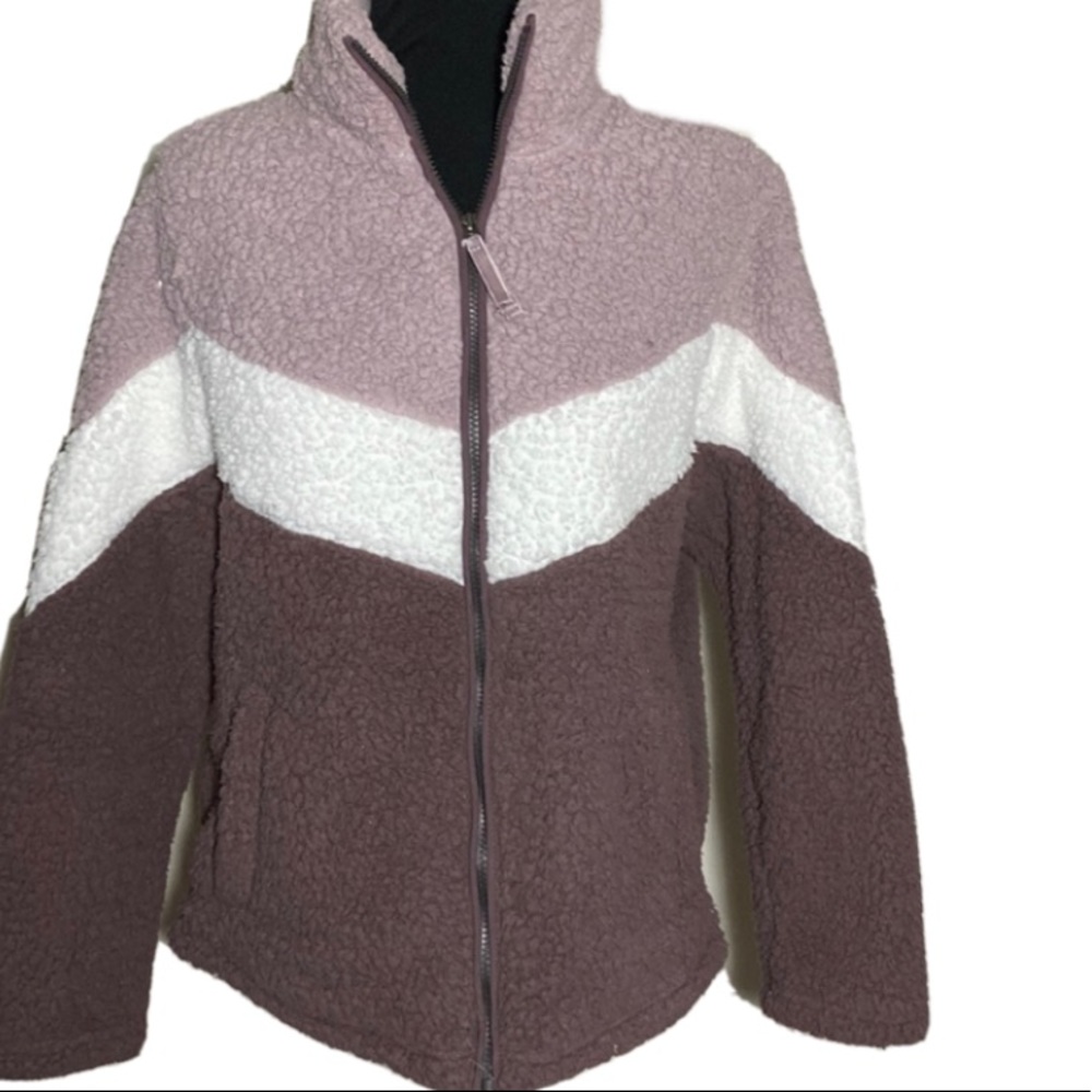Members Mark Sherpa zip jacket coat Chevron zig zag pink white purple large